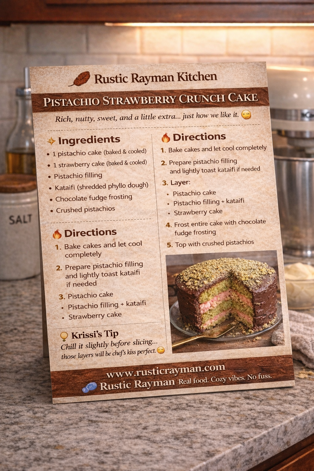 Pistachio Strawberry Crunch Cake