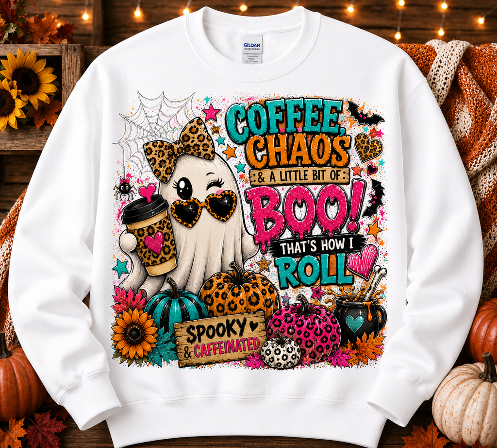 Coffee, Chaos & A Little Bit of Boo | Funny Halloween Crewneck