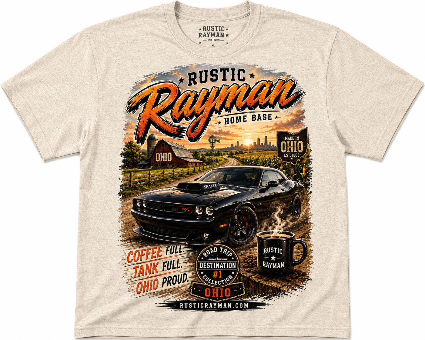 Rustic Rayman Road Trip Collection – Destination #1: Ohio Home Base

Coffee Full. Tank Full. Ohio Proud