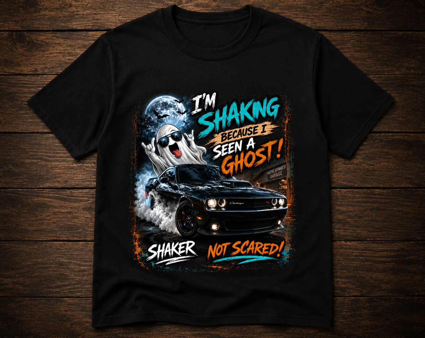 I’m Shaking Because I Seen a Ghost! | Dodge Challenger Shaker Halloween Crewneck & T-Shirt