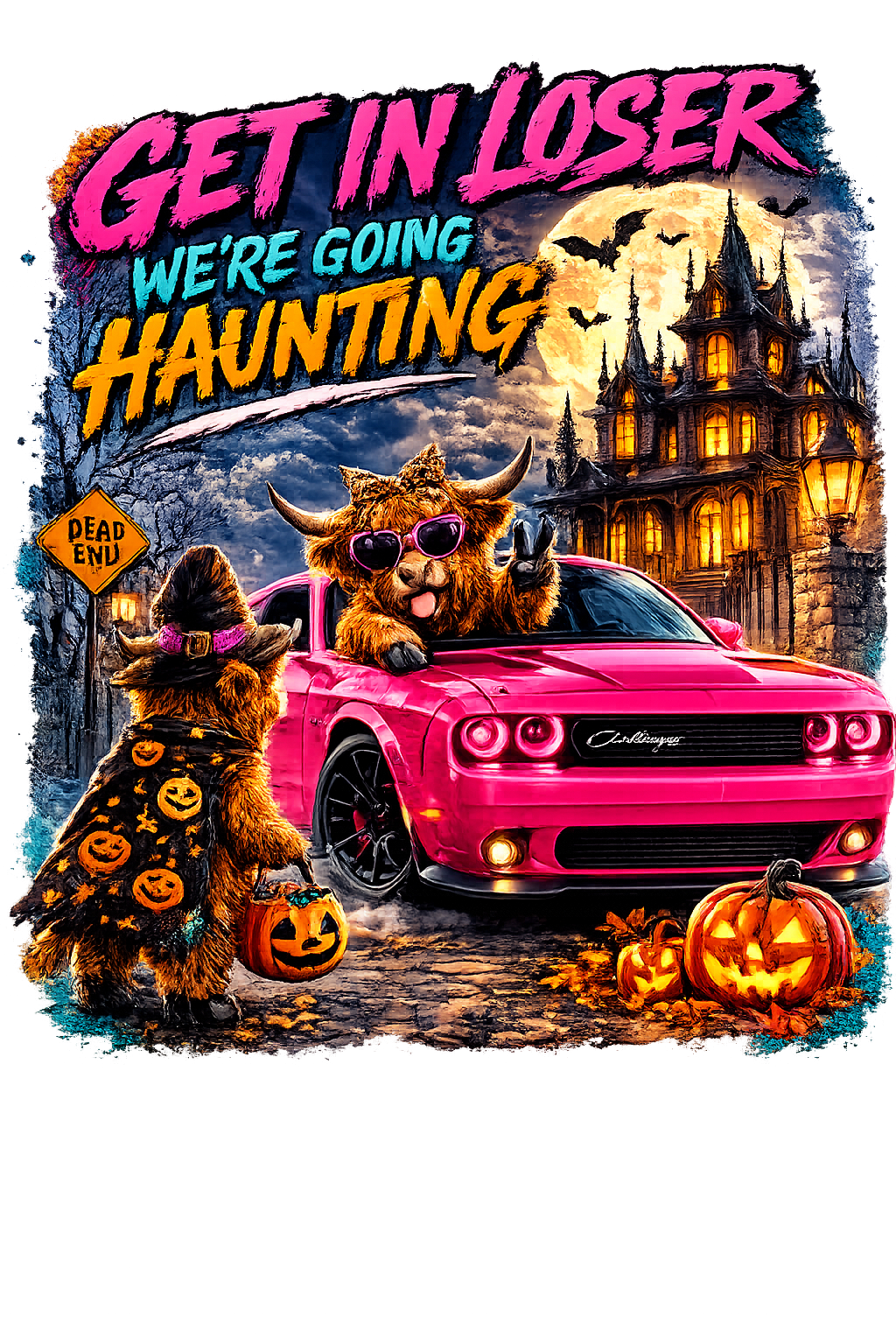 Get In Loser, We’re Going Haunting | Highland Cow Halloween T-Shirt & Crewneck