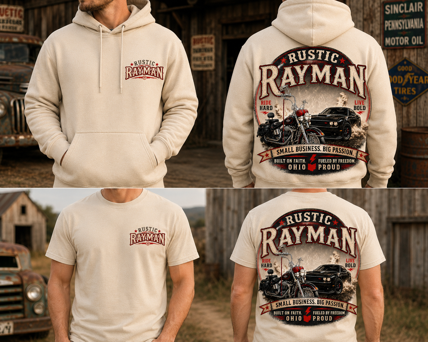 ⸻

Rustic Rayman Company – Ride Hard, Live Bold Hoodie