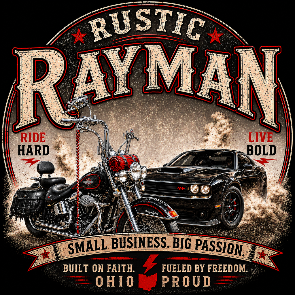 ⸻

Rustic Rayman Company – Ride Hard, Live Bold Hoodie