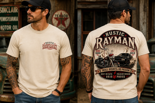 Rustic Rayman Company – Ride Hard, Live Bold T-Shirt