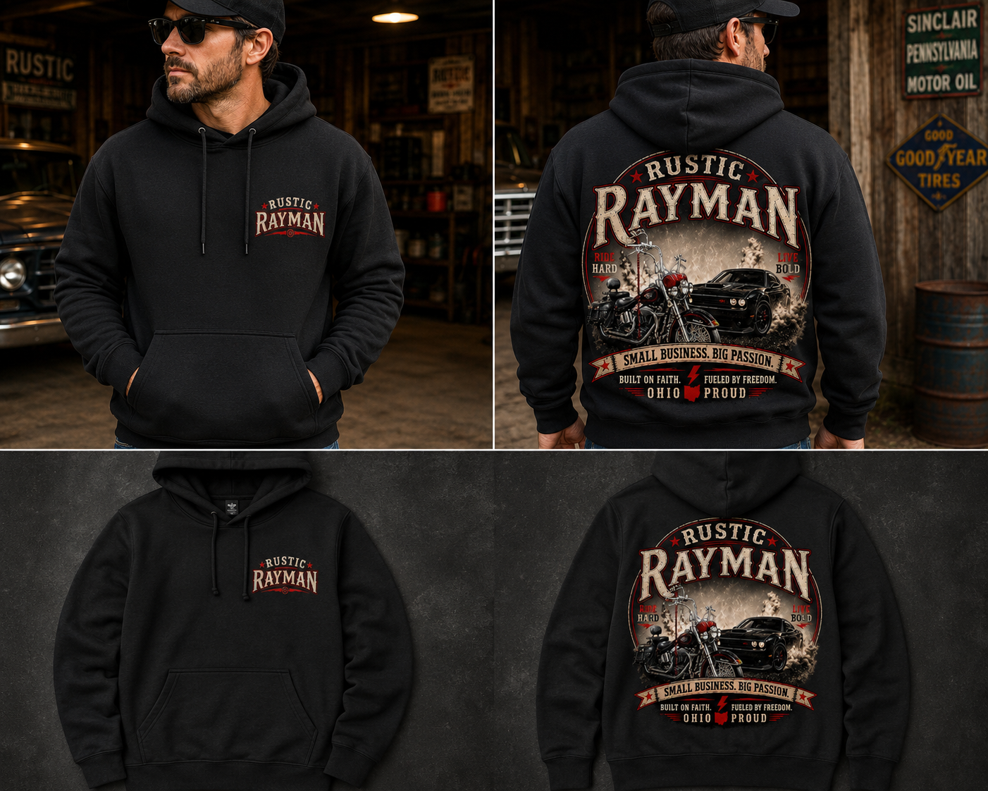 ⸻

Rustic Rayman Company – Ride Hard, Live Bold Hoodie