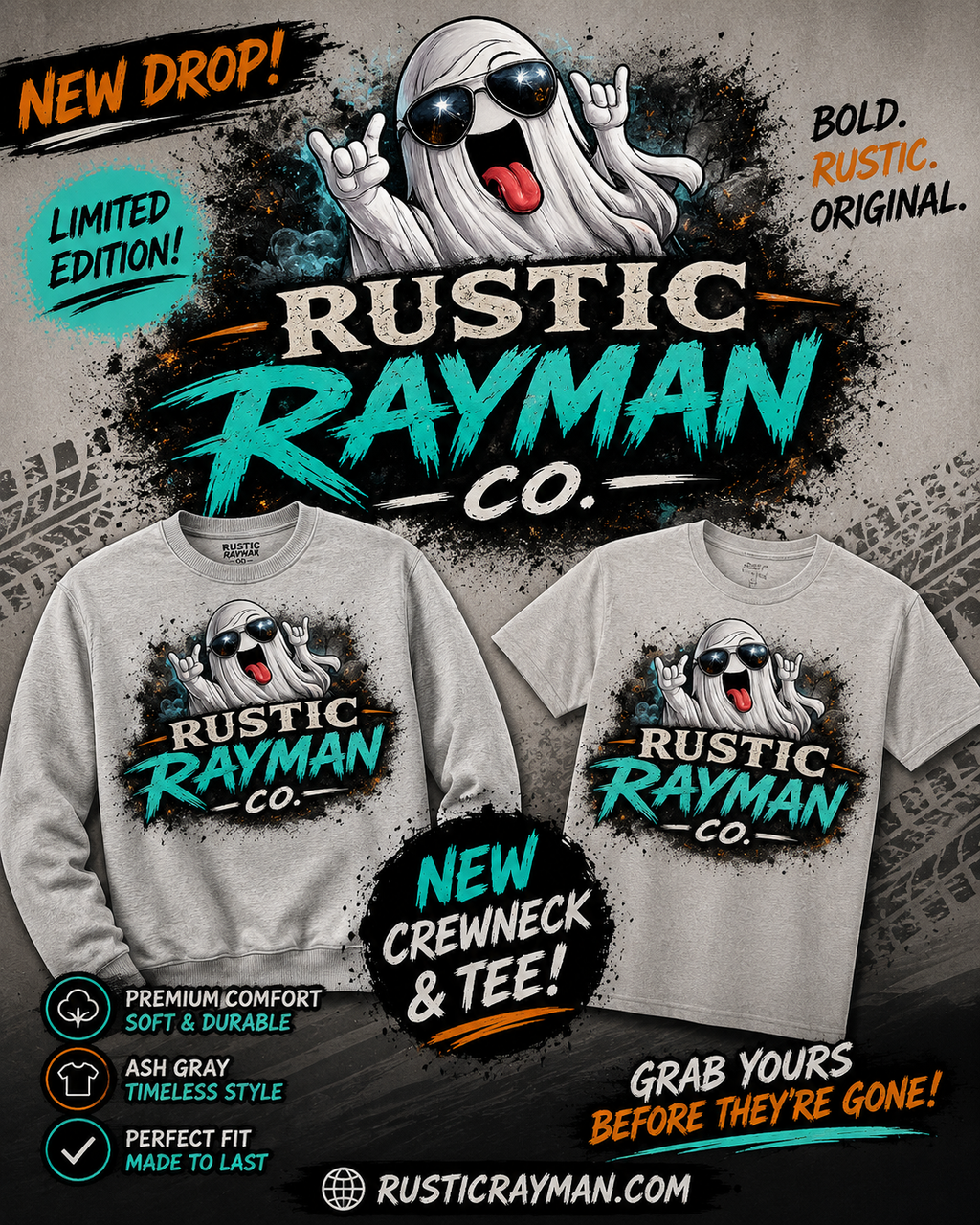 👻 Rustic Rayman Ghost Logo Halloween Collection Tee