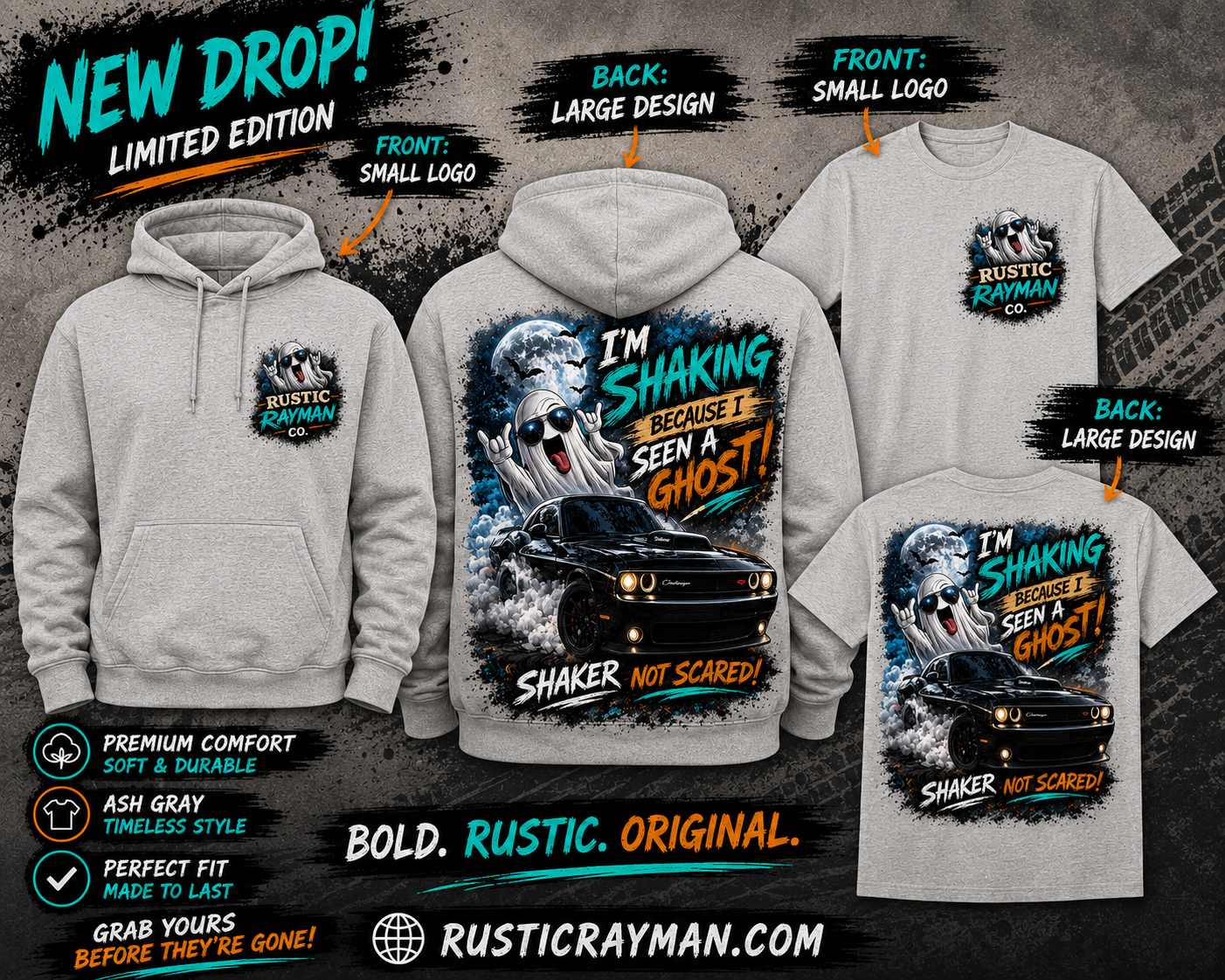 👻 Rustic Rayman Co. – “I’m Shaking Because I Seen a Ghost!” Crewneck & T-Shirt

Limited Edition Halloween Collection